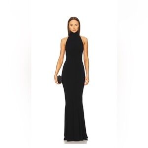 Norma Kamali Elegant Black Halter Fishtail Gown New Maxi Dress